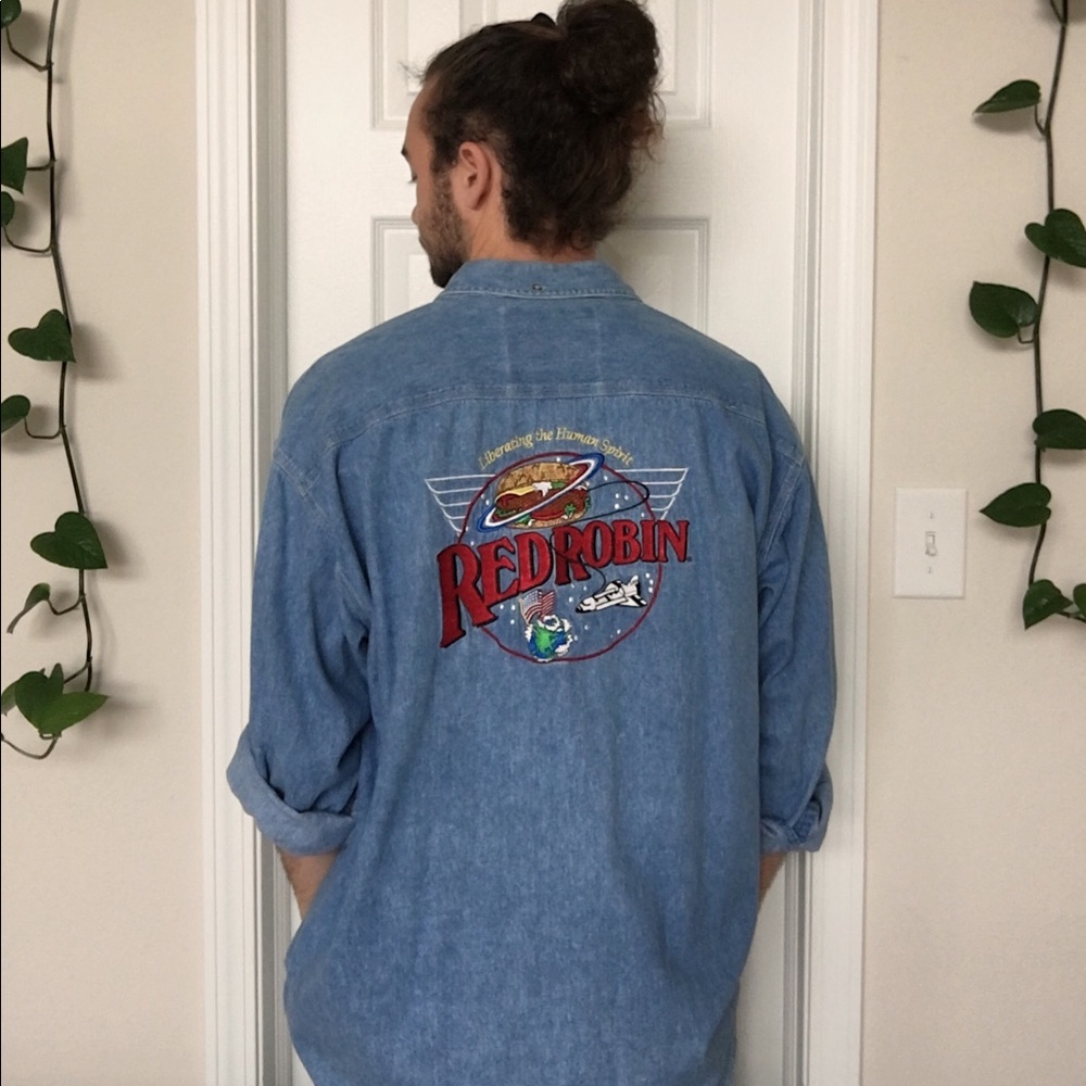 Denim Red Robin button up